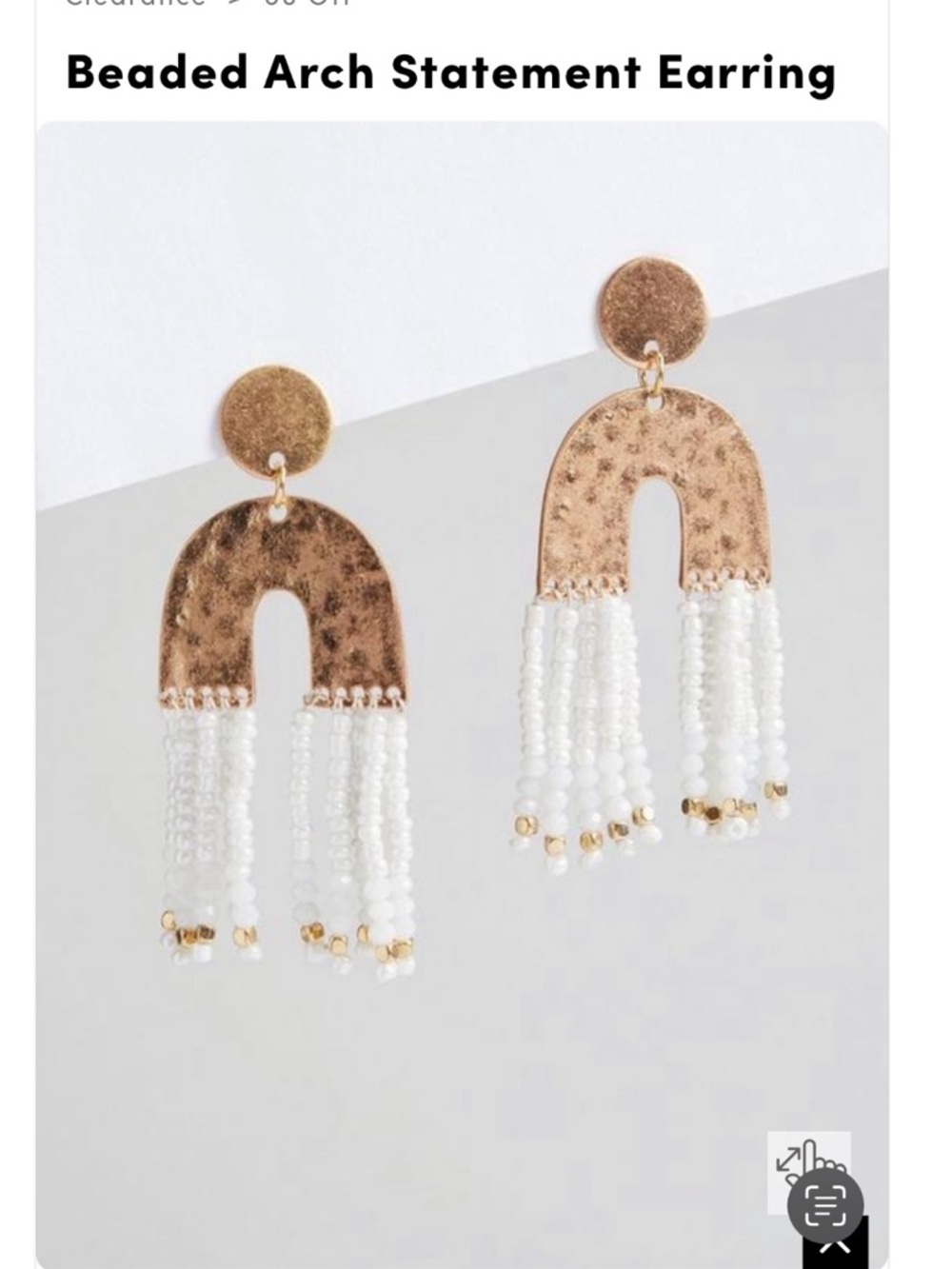 torrid Gold Arch Beaded Fringe Earrings with White Beads